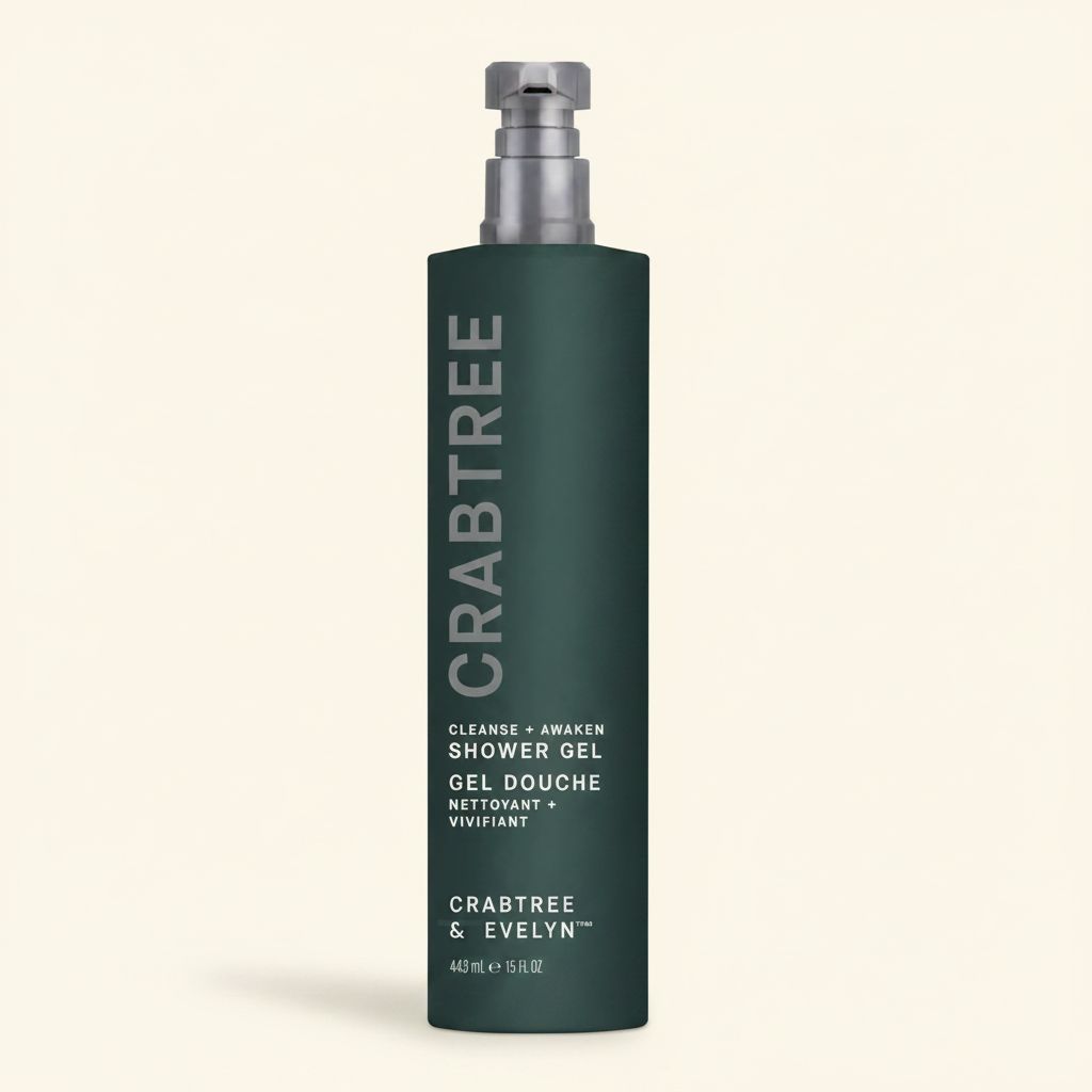 Crabtree & Evelyn Cleanse + Awaken Shower Gel 443ml on cream background